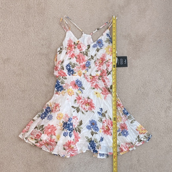 Lulus NWT Bouquet of Blooms Ivory Floral Print Clip Dot Mini Dress Size Small - Picture 14 of 16